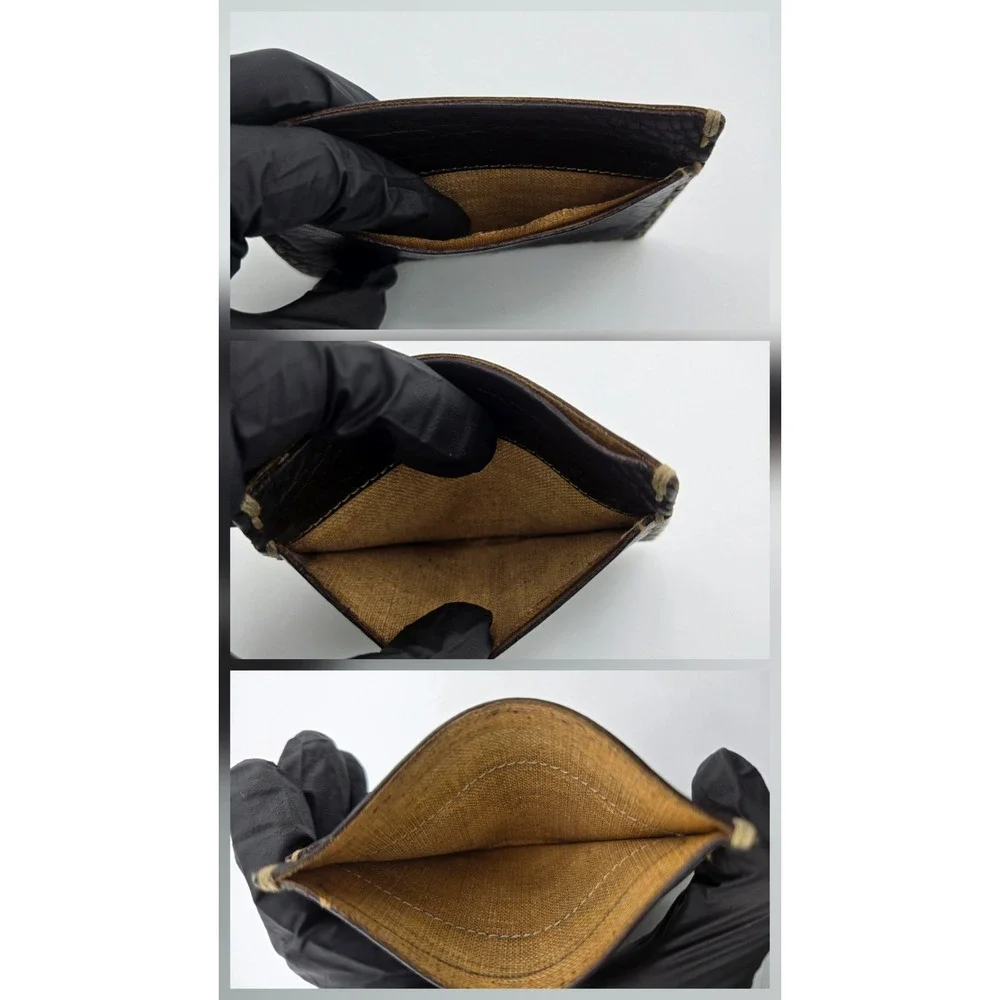 Fendi Selleria Card Holder Wallet Brown Pebbled Leather Vintage Hand Stitched